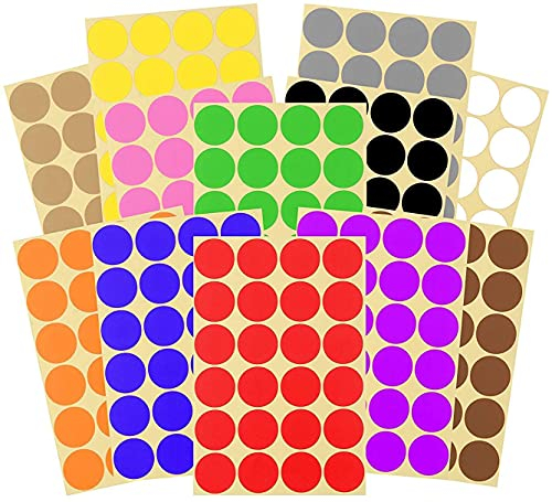Punktaufkleber,16 Blatt 32mm Runde Rund Punkt Aufkleber 360 Klebepunkte Regenbogen Aufkleber Farbkodierung Etiketten Markierungspunkte for Büro Schule Kalender Karte Kunsthandwerk