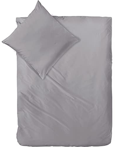 Decoper ® Mako-Satin Bettwäsche aus 100% Baumwolle | Atmungsaktiv & kuschelig weich | Farbe Graphit Grau | 2 teilig - 155 x 220 cm + 80 x 80 cm