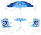 Outsunny Tavolo e Sedie per Bambini da Giardino con Ombrellone Regolabile, Set 4 Pezzi Tavolino con Sedie da Esterno con Disegno a Squalo, Età 3-6 Anni, Blu