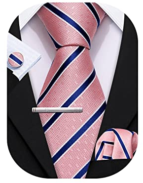 Barry.Wang Herren Seiden-Geschäftskrawatten mit Taschentuch Manschettenknopf-Streifen Plaid-Krawatten-Set Feierliche Hochzeit