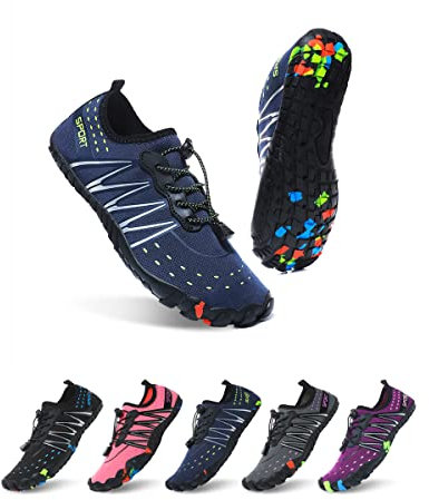 Wasserschuhe Herren Strandschuhe Damen Schwimmschuhe Unisex Schnell Trocknend Aquaschuhe rutschfest Surfschuhe Barfuß Badeschuhe für Gehen,Yoga,Bootfahren(Blau,EU39)