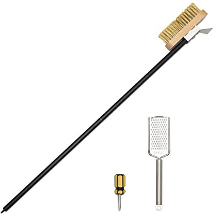 Unikk. Pizza Oven Brush - 35 Handle, Adjustable Head, Brass Bristles, Scraper - Complete with Grater and Screwdriver