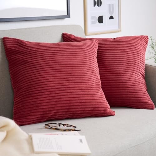 Blumtal 2er Set Kissenbezug 45x45 cm Weinrot – Kord Kissenhülle mit verstecktem Reißverschluss, weiche Cord Kissenbezüge - für Deko-Kissen Polster Sofakissen Zierkissen & Couchkissen