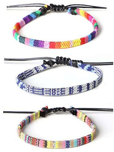 SIOPPKIK Fußkettchen Stoff Surfer Fußband Armband für Damen Herren, Boho Fußkette Set 3pcs Handmade Strand Schmuck Verstellbar