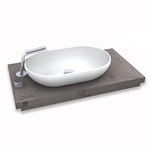 BERNSTEIN Aufsatzwaschbecken O-540 aus Mineralguss Solid Stone – Weiß matt, 54 x 34 x 10,5 cm – Waschbecken – Inkl. Pop-up-Ablaufventil – Waschtisch, Möbelwaschbecken, Handwaschbecken mit Blende