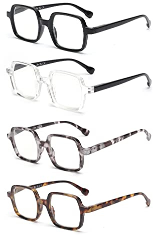JM 4 Pack Quadratische Lesebrille, Blaues Licht Blockierende Computerleser für Frauen Männer, Frühling Scharnier +3.0