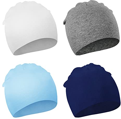 DRESHOW 4 Stücke Unisex Mütze Hut Junge Mütze Frühling Mützchen Kleinkind Wendemütze Jersey Slouch Beanie Bekleidung Unisex Infant Hut