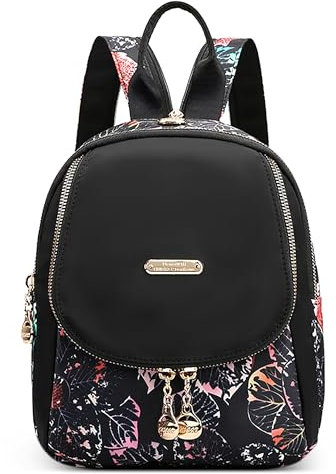 DIRRONA Damen Rucksack Klein – Leichter wasserdichter Nylon-Brusttasche Damen Anti Diebstahl, 3-in-1 Umhängetasche und Rucksack für Alltag, Reisen und Freizeit Mitternacht Floral