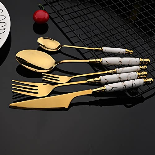 Vajilla Cubiertos de acero inoxidable de 30 piezas, manijas de cerámica fina, cubiertos completos para 6, servicio de cena de cubiertos de fiesta de comedor en casa little surprise
