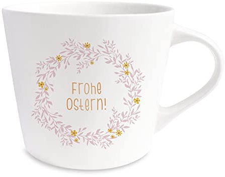 Grafik-Werkstatt | Kaffee-Tasse mit 100% Echtgold | Porzellan Tasse | 420 ml | Frohe Ostern!| Für Kalt- und Heißgetränke