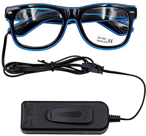 Namvo Leuchtende LED-Brille, im Dunkeln leuchtende Brille, Lametta-Neon-Karnevalsbrille für Party, Disco, Live-Konzert, Cosplay, Halloween, Neuheitsparty, Partybrille, Geschenke, Party, Blau