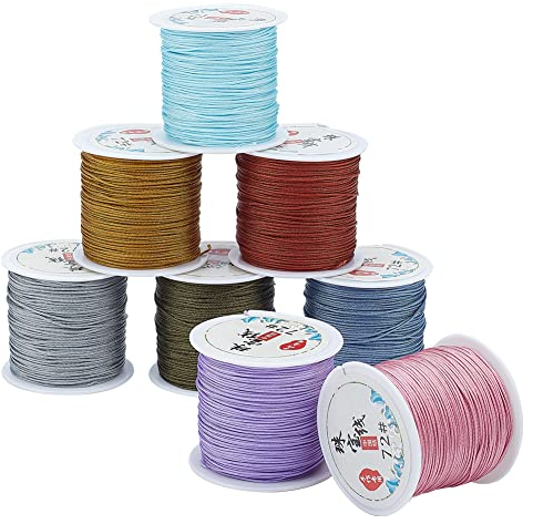 PandaHall 393 Yard/360 m 0.8 mm Nylon-Perlenschnur 8 Farben Chinesische Knotenschnur Makramee-Nylonschnur Für Kumihimo Geflochtene Armbänder Halsketten Makramee-Handwerk Windspiel Schmuckherstellung