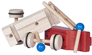 JamsoDesign PuzzleMobil Feuerwehrwagen klein I Holzspielzeug ab 1 Jahr I Holzauto aus Buche in 7 Teile zerlegbar I Fördert Motorik & Koordination