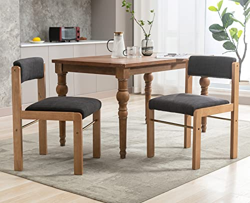 Wahson Esszimmerstühle 2er Set Polsterstuhl aus Leinen mit Holzbeine Küchenstuhl Holz für Esszimmer/Wohnzimmer, Schwarz