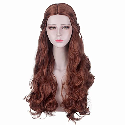 YEAJION Damen Prinzessin Belle Cosplay Perücke Die Schöne und das Biest Prinzessin Kostüm Perücke Braun Langes Gewellte Curly Haare Halloween Karneval Fasching Motto Party Cosplay Zubehör