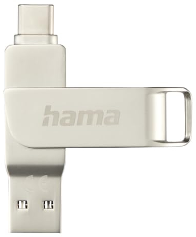 Hama USB Stick, 64GB, USB C 3.1/3.0, USB A (Speicherstick, USB Stick 3.0, USB 3.1, USB C Stick, Datenspeicher, USB A, klein, Ultra schnell, 70MB/s, Drehmechanismus, universal, Metall) Silber