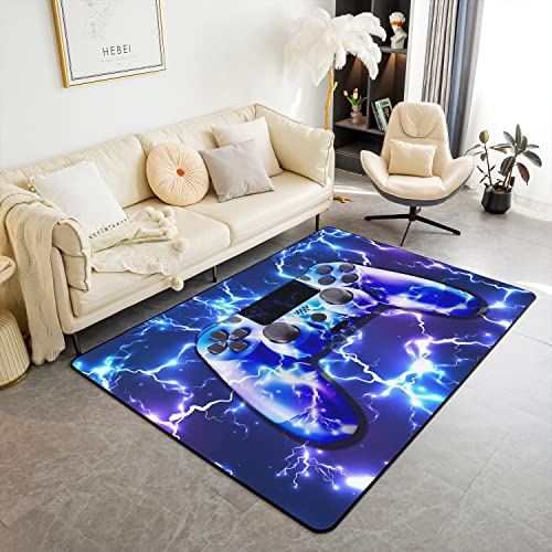 Loussiesd Gamer Moderne Teppich 150x200cm Gaming Gamepad Blitz Teppiche Matte für Wohnzimmer Schlafzimmer Moderne Spielkonsole Controller Dekorativer Teppich Rutschfester Bereich Runner Teppich