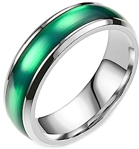 Gualiy Edelstahlringe Herren, Silber Damen Ring 6MM mit Grün Emaille Ring Größe 62 (19.7)