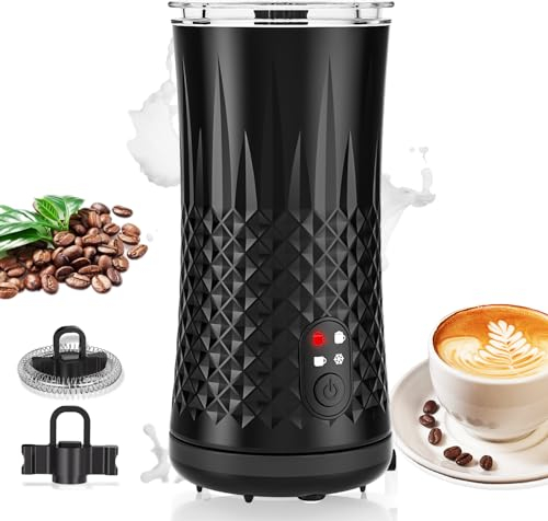 Milk Frother Electric, Automatic Frother and Milk Steamer, Hot & Cold Milk Warmer, 240ml, Temperature Control Auto Shut-Off, for Coffee, Latte, Cappuccino, Chocolate (Black)