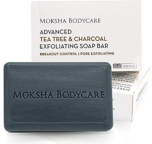 Peeling-Seife mit Teebaumöl und Holzkohle – [hergestellt in Großbritannien] Peeling-Seife für Flecken, Mitesser, Pickel, Hautunreinheiten, fettige Haut, Gesichts- und Körperpe (Charcoal)