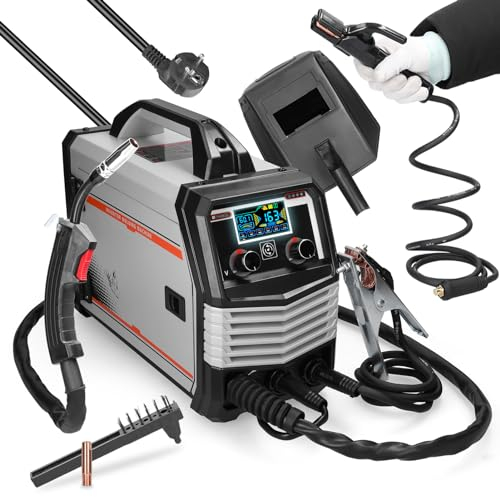 Hancaner Saldatrice Inverte 4 in 1 con MIG MMA MAG TIG-160C Modalità di Saldatura, Saldatrice a Filo Continuo Animato IGBT Inverter Compatto, saldatrice tig con Display LCD Digitale.
