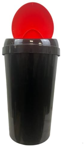 Easy Shopping® 45L Large Recycling Bin Black Body with Colour Coded Lid Touch Top Lid for Home Office Business Commercial 45 Litre Waste Dustbin (Red)