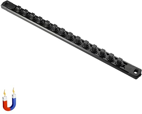 ALOANES 3/8-Inch Drive Magnetic Socket Organizer, Heavy Duty Aluminum Socket Rail Organizer, Socket Holder Kit for Tool Box Drawer, 3/8-Inch Socket Holder x 14 Clips (Black)