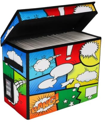 BCW Comic Foldaway | Faltbare Comicbuch-Aufbewahrungstasche für 125–150 Comic-Bücher | Faltbare Box für Comic-Bücher (Single, Pow!)