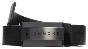 John Richmond La ceinture double face d'un côté cuir dollar et de l'autre cuir lisse, est un accessoire de haute qualité pour homme, fabriqué en cuir véritable noir. Avec une largeur de, Noir , 100 cm
