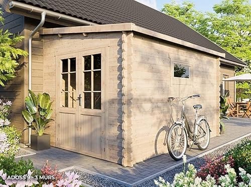 Direct ABRIS Abri de Jardin Bois Adossable 9m² - 250 x 360 cm - Epaisseur Murs : 28mm - Cabanon de Jardin - ADOSS 9 - Serrure a Cylindre