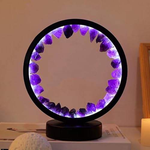NNOVAT Natürliche Kristalllampe, drei Lichtmodi, einstellbare Helligkeit, USB-Port-Netzteil (schwarzer runder dunkler Amethyst)
