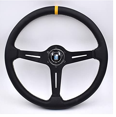 Drifting Steering Wheel,Sportlenkrad 380mm / 15 Zoll Racing Auto Echtes Leder Drifting Lenkrad (Color : Black)
