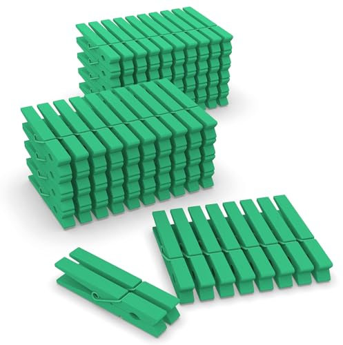 FeFu 100 Stück Wäscheklammern aus Holz, robust, 7,4 cm, bunte Kleidernadeln für Bastelarbeiten, Klassenzimmer-Dekorationen, hängende Bilder, Holzklammern für Kleidung im Freien, Grün