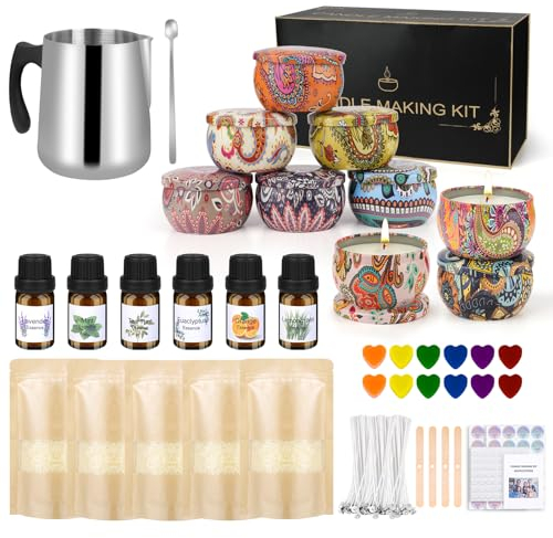 Candle Making Kit, Craft Kits For Adults Candle Wax Melts, Arts And Crafts, 480g Soy Wax, 100 Candle Wicks, 8 Colour Dyes, Stickers, 500ml Beeswax Melting Pot, 9 Empty Candle Teen Girl Gifts