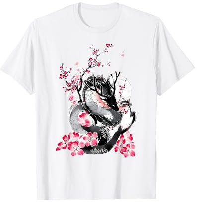 Kirschblüte Japanischer Drache Asiatischer Retro 80er Jahre Stil T-Shirt