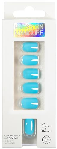 Y2K False Nails Short Square - 24 Pcs Pre-Glued Press-On Nails No Glue Needed, Stylish and Easy to Apply (09-Capri)