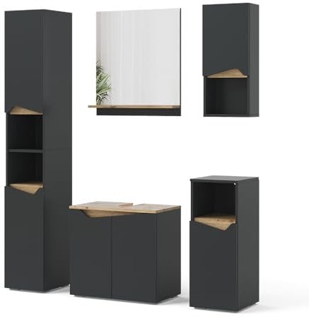 Vicco Badmöbel-Kombination Marelle, Badezimmerschrank-Set, Anthrazit/Artisan-Eiche, 5 Teile