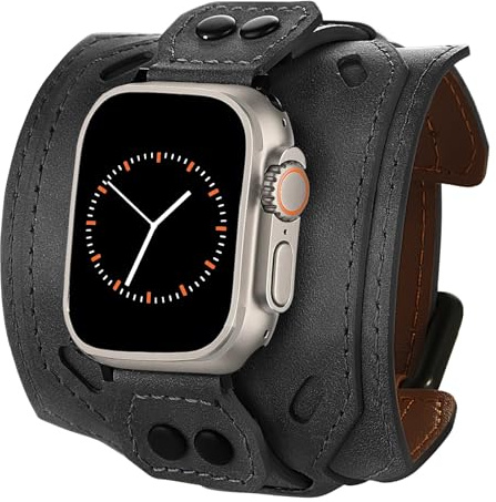 VIQIV Lederarmband, kompatibel mit Apple Watch Ultra 2/Ultra, 49 mm, 45 mm, 44 mm, 42 mm, 41 mm, 40 mm, 38 mm, für Herren und Damen, breites Echtleder-Armband, Ersatzbänder für iWatch Ultra 2/Ultra SE