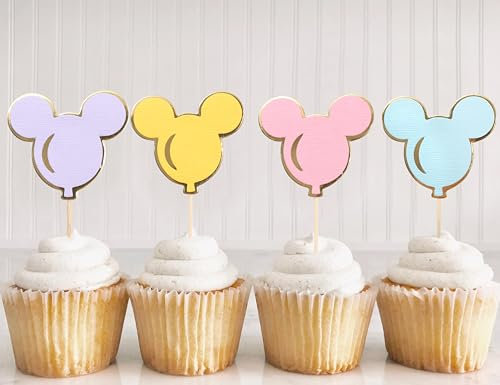 12PCS Mouse Cupcake Toppers - Birthday Wedding Party Decorations,Colorful Mini Mouse Balloon Cupcake Toppers,Kids Party Cake Smash Photo Prop,Mouse Gender Reveal Birthday Cupcake Decorations