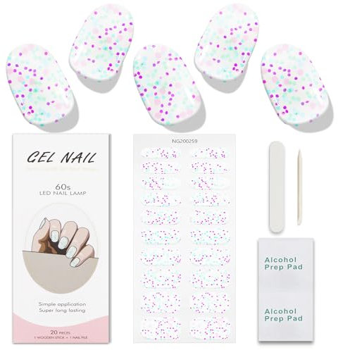 JMEOWIO Gel Nail Stickers Pink Light Green Colorful Semi Cured Gel Nail Strips Wraps UV/LED Nails Art Design Decoration Accessories
