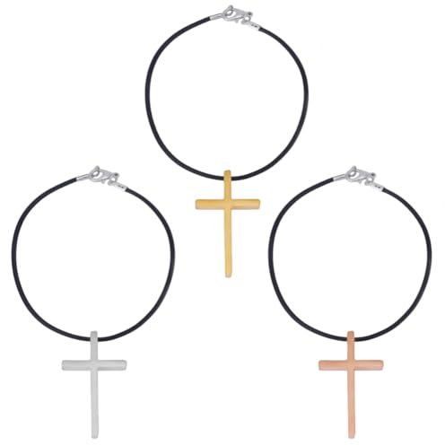 DELORIGIN 3 Stück Kreuz Zum Aufhängen Edelstahl Kreuz Auto Anhänger für Spiegel Auto Rückspiegel Zubehör Lederarmbänder Innendekoration Kreuz Kette Auto Für Auto Anbetungsarmband
