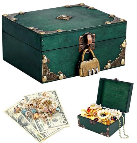 mizikuu Coffre au trésor vintage en bois avec serrure - Petite boîte à bijoux pour anniversaire d'enfant - Boîte en bois pour le rangement et la décoration