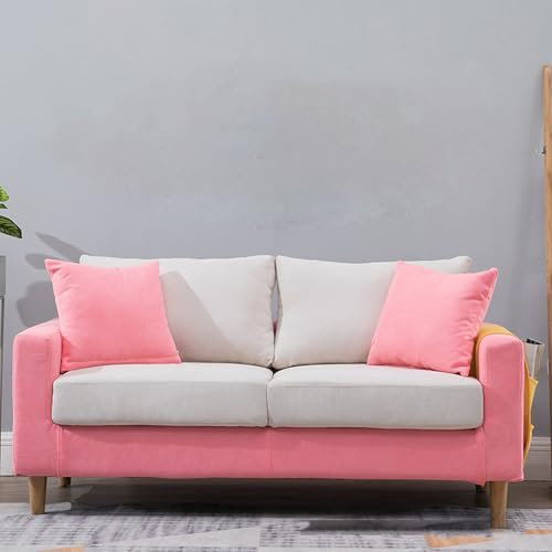 Sofas, Mid-Century Modern Loveseat, 2-Sitzer-Sofa aus Baumwollleinen mit tiefen Sitzen, Bequeme Couch für Wohnzimmer, Apartment, Büro, Rosa A