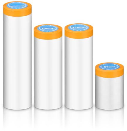 4 Rouleaux Papier de Masquage Peinture, Film de Masquage avec Ruban Adhésif , Ruban Adhésif Film de Masquage a 4 Tailles-270/150/110/55cm, Ruban de Adhésifs Masquage Peinture Étanche/Anti-poussière