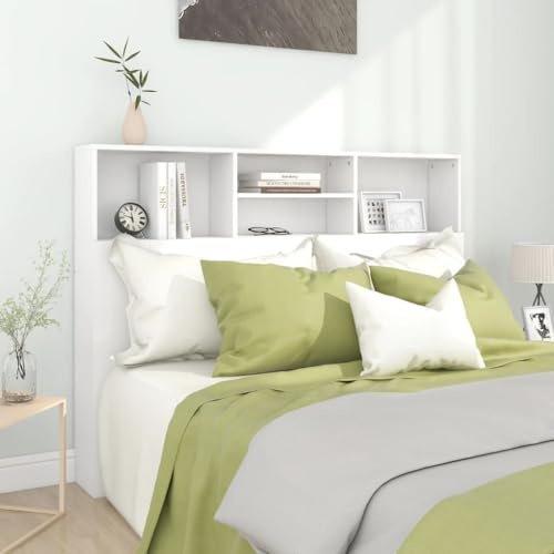 Myheimly Kopfteil mit Ablagen Bed Headboard with Shelves Headboard Shelf Wall Bookcase Bedroom Weiß 140x19x103,5 cm