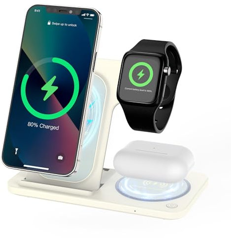 3 in 1 Wireless Charging Station, Wireless Charger Stand for iPhone 16/15/14/13/12/11/SE/X/8 Pro Max Plus Mini,Charging Dock for AirPods 4/3 Pro,Apple Watch 10/9/Ultra/8/SE/7/6/5/4/3