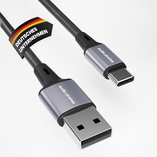 audio pirates USB-A auf USB-C Kabel – Nylon-geflochtenes Schnellladekabel mit 15 W/3A, 480 M & QC 3.0 – kompatibel mit iPhone 15/16, Galaxy S24, Pixel, LG (2er Pack, 2 Meter)