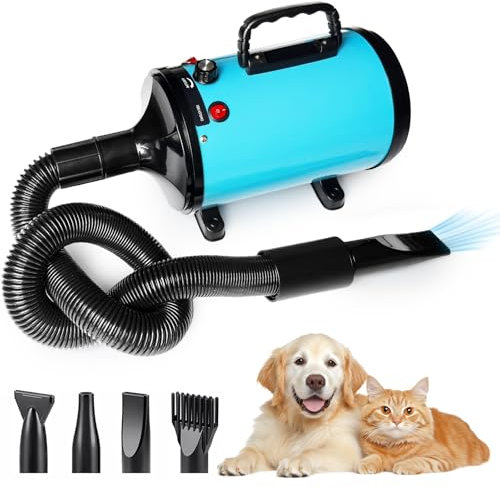 Memows Pulsore cane professionale soffiatore asciugacapelli asciugacapelli per cani 2800 W velocità continua e temperatura regolabile con 4 ugelli (blu)