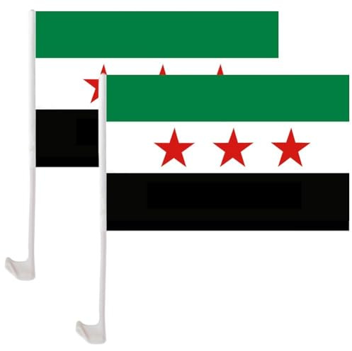 Haowul Syrien-autoflaggen, Syrische Autoflaggen, 2 Stück, Kleine Syrien-Flagge Für Auto, Syrische Flaggen Stangen, Flagge Der Arabischen Republik Syrien Für Auto, Fahrzeug, LKW