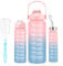 3 Pack Water Bottle , 2L/800ML/300ML Sport Water Bottles with Straw & Brush,Motivational Time Markings, BPA Free, Leak-Proof, Large Gym Drinks Bottle for Adults Women, Running,Cycling -Pink Blue